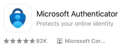 A screenshot of the Microsoft Authenticator app with a blue lock icon as it appears in the Apple App Store.