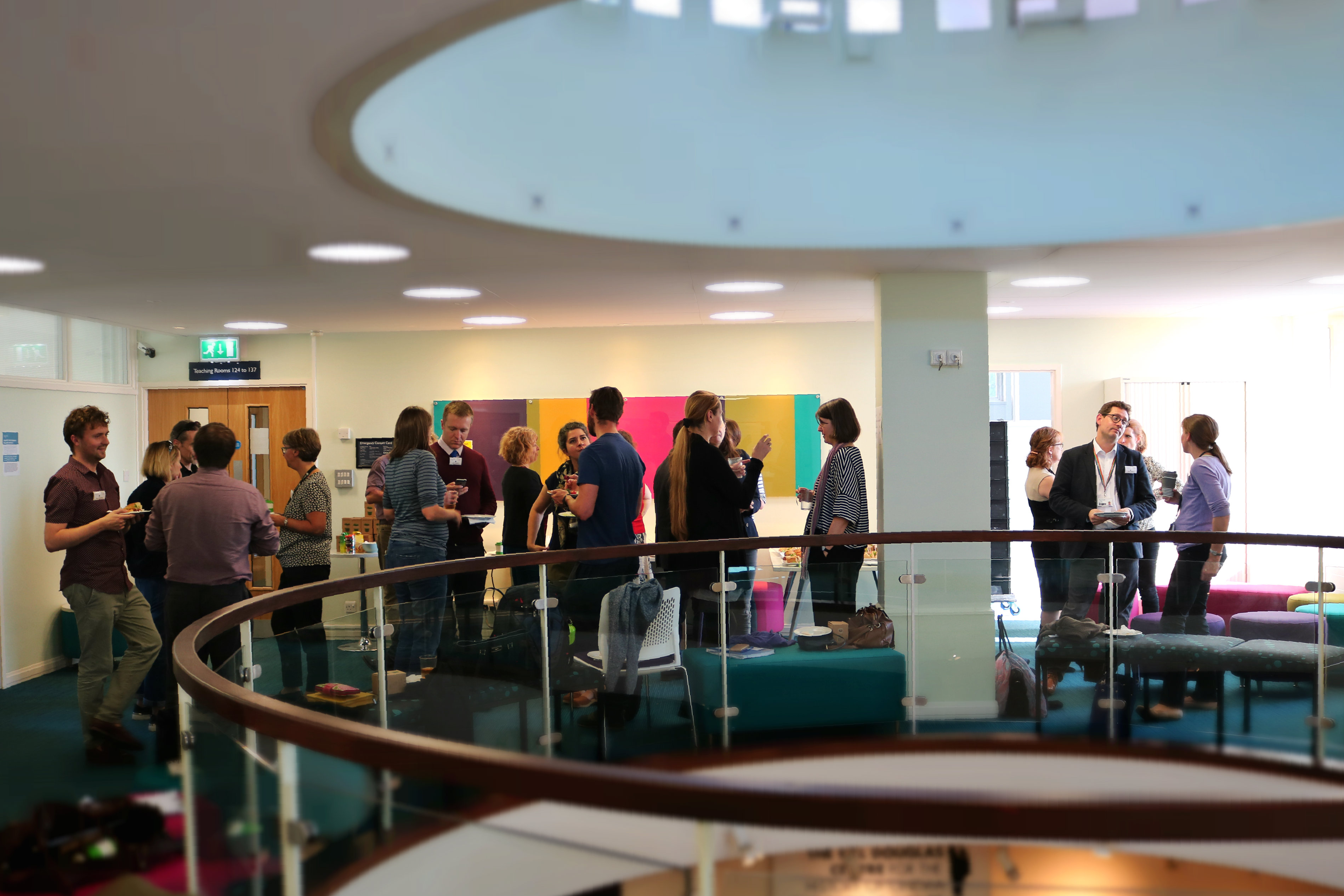 View of guests at the Education Incubator Propeller Event on 10Oct18, held in the Old Library first floor balcony space