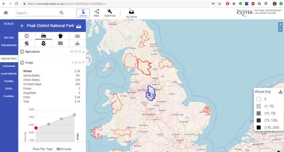 screenshot of the NEVO application depicting a map of the UK and Ireland