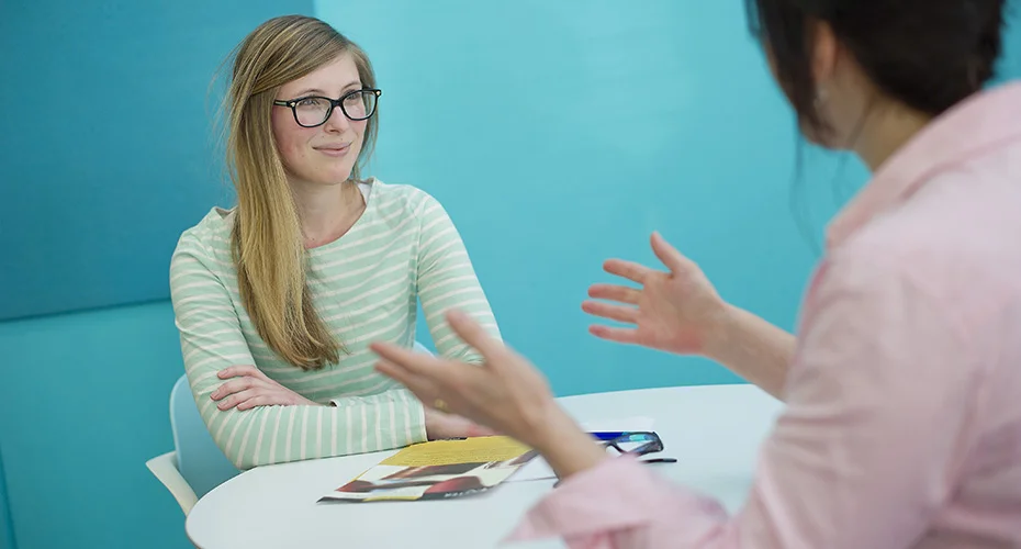 Student taking part in a mock interview scenario