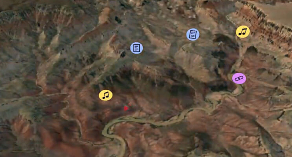 Arial shot of landscape with icons