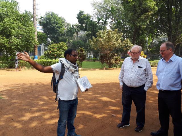 Dr Tathagata Neogi from Heritage Walk Calcutta with University of Exeter's Professor Sir Steve Smith and Professor Andrew Thorpe