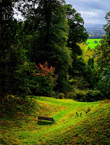 Empty bench in countryside scape