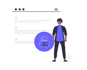 An illustration of a person standing in front of a padlock and web page