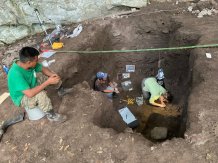 UNM graduate student Paige Lynch conducting excavations at Mayahak Cab Pek in May 2019 part of ongoing UNM research into the earliest humans in the New World tropics
