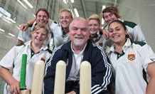 Mike Gatting and the University Women's Cricket Team at the opening of the Cricket Centre