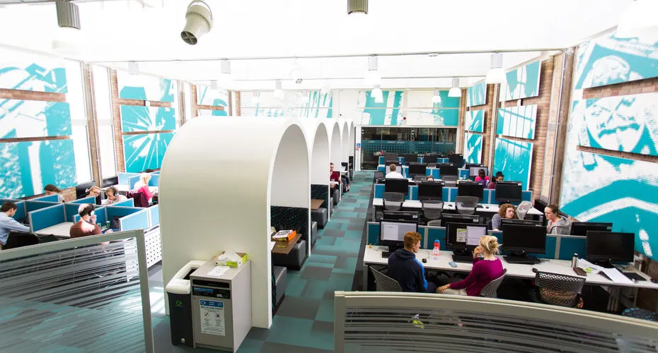 The inside of Giraffe House, a study space for University of Exeter students on St Luke's Campus.