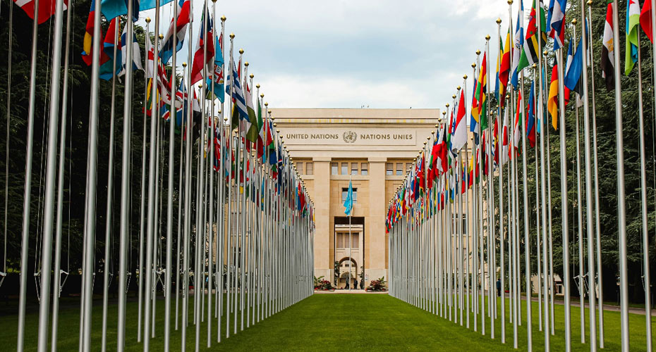 Flags outside a United Nations building