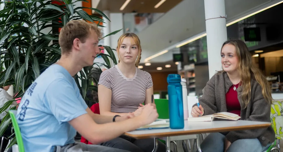 University of Exeter undergraduate students studying together on Streatham Campus.