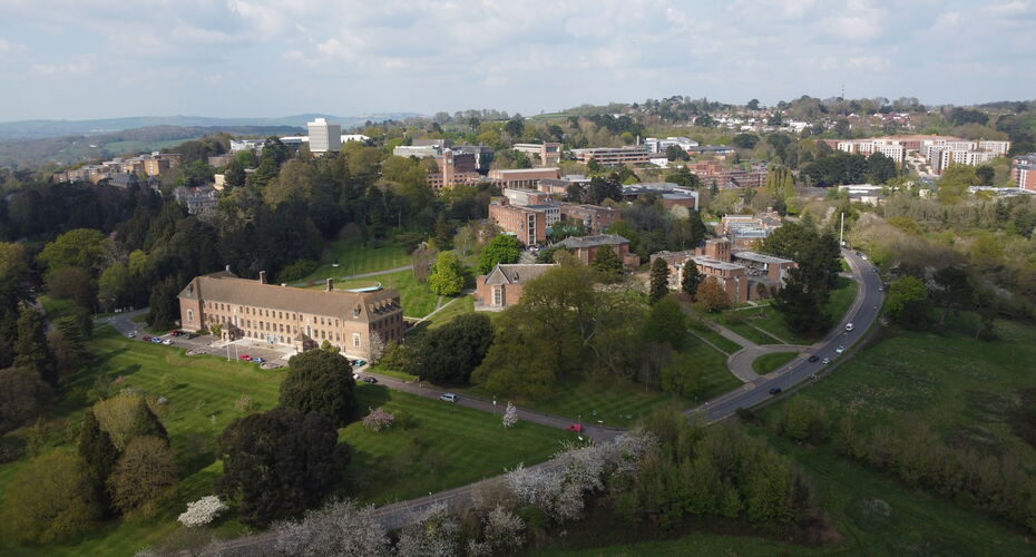A drone-footage shot of Washington Singer, the home of the Department of Psychology, and the view of Prince of Wales Road.