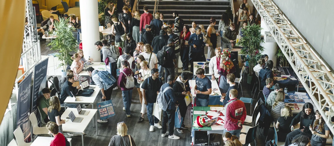 Students' Union Welcome Fayre on Penryn Campus, with lots of 'take-part' activities, including food, stalls, and a rodeo.