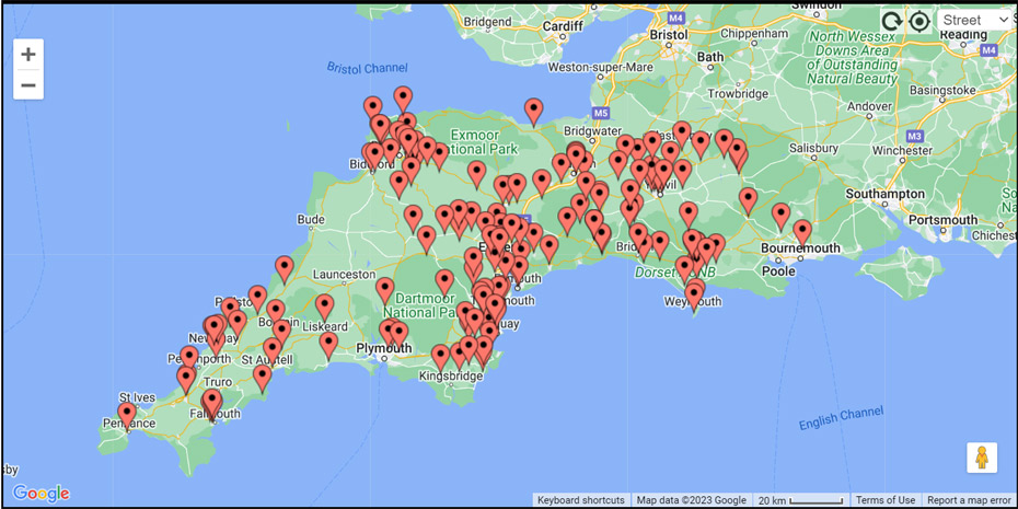 Map of primary placement locations over last 2 years