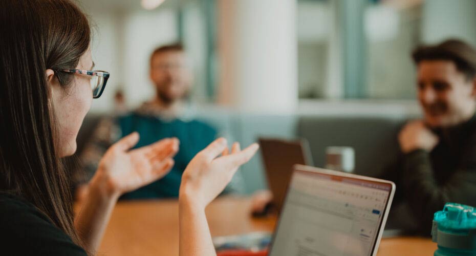 Students talking and working