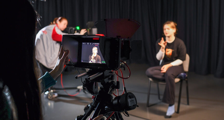 students using drama recording equipment