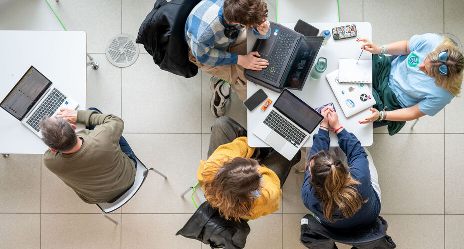 Students working in group taken from above