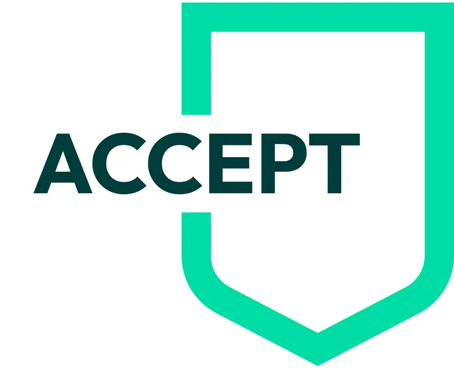 Green shield outline with 'Accept' wiritten in it.
