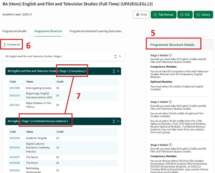 Screenshot: Programme structure