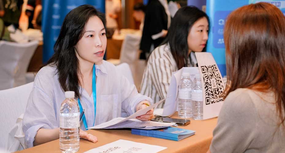 Students at a careers fair.