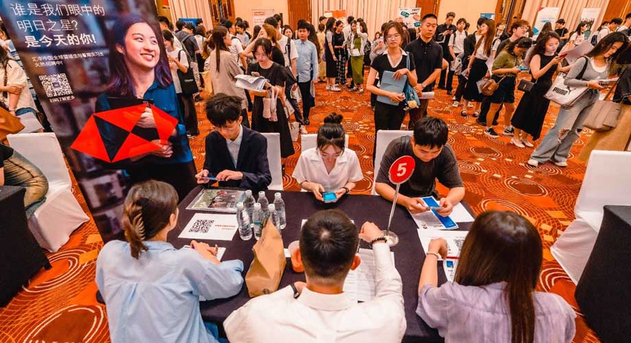 Students at a careers fair.