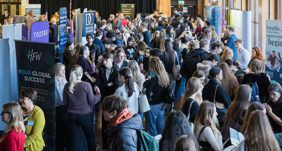 Students at a the law careers fair