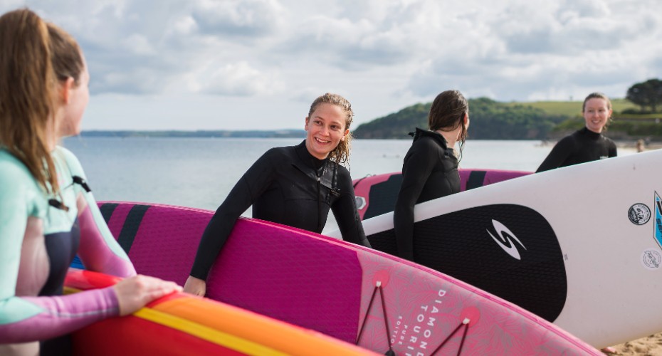 Students paddleboarding