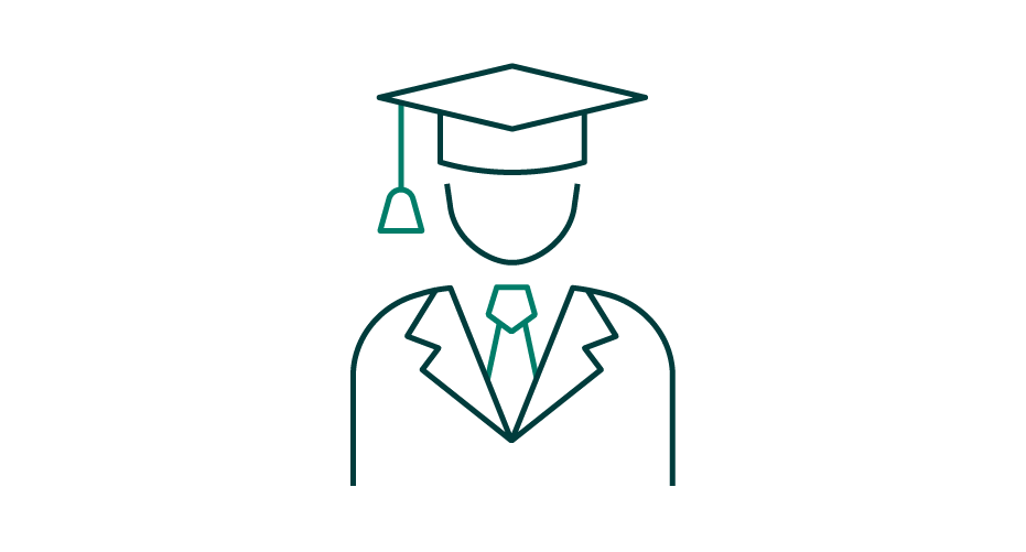 Teacher icon: a person wearing an academic gown and mortarboard