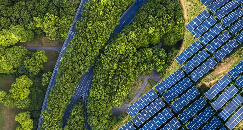 High angle view of Solar panels , agricultural landscape