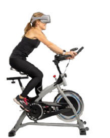 Lady on a bike with a VR headset