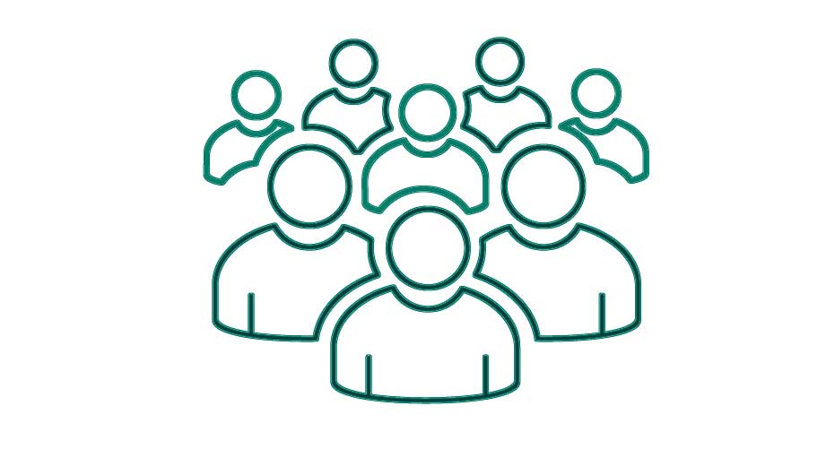 A group of people with green outline