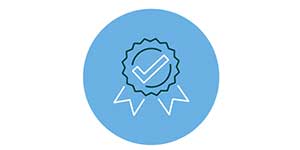 Blue rosette with tick icon