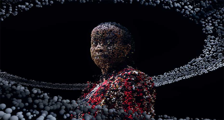 Graphic of girl made from microbes