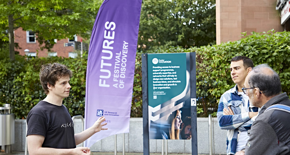 Thomas O'Shea Wheller welcoming attendees of his walkie-talkie