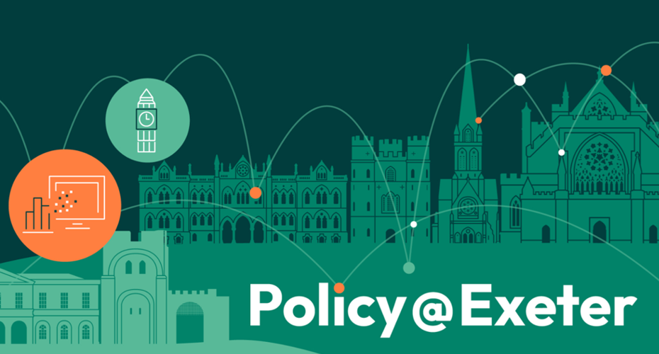 Policy@Exeter logo featuring green parliamentary buildings on a dark background