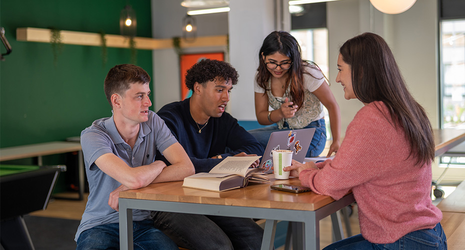 Students sat in The Depot accommodation