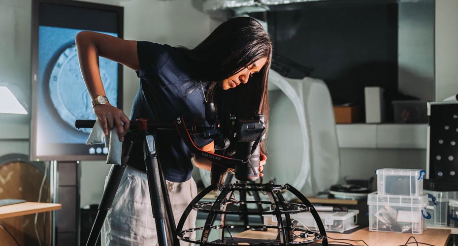 Student filming using media resources