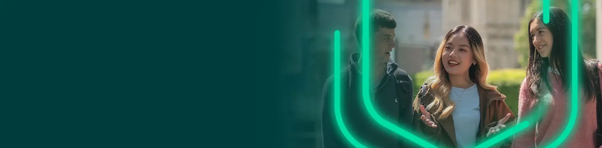 An image of a University of Exeter student's headshot over a branded background.