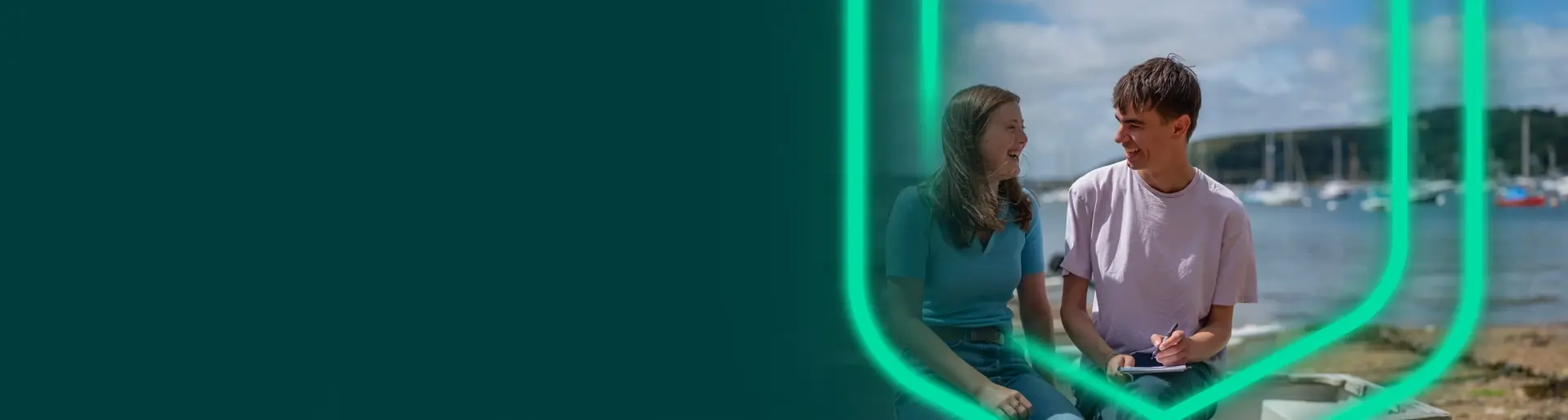 An image of a University of Exeter student's headshot over a branded background.