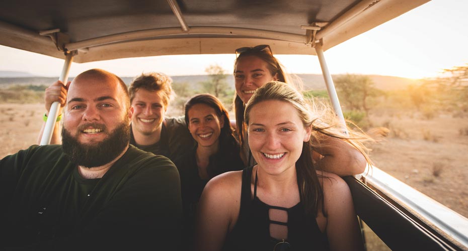 Students on a safari trip abroad.