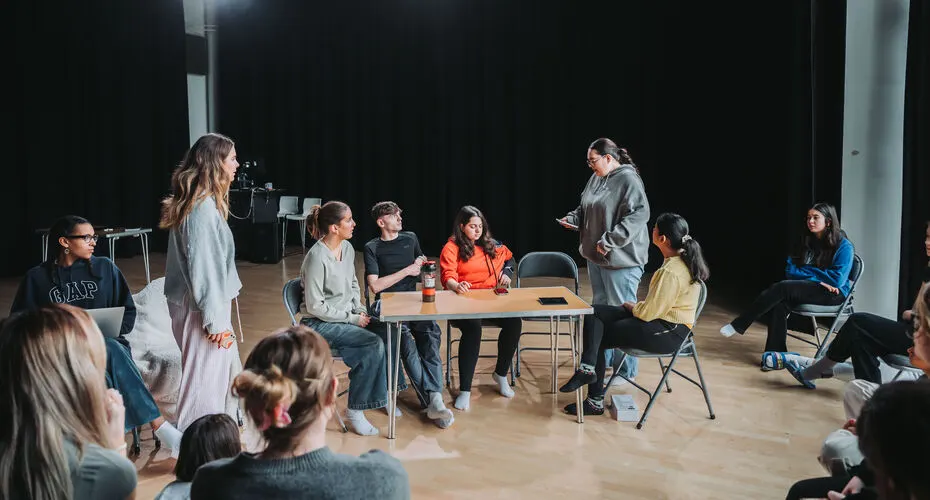 Drama students in an Ensemble Acting module class in Thornlea on Streatham Campus.