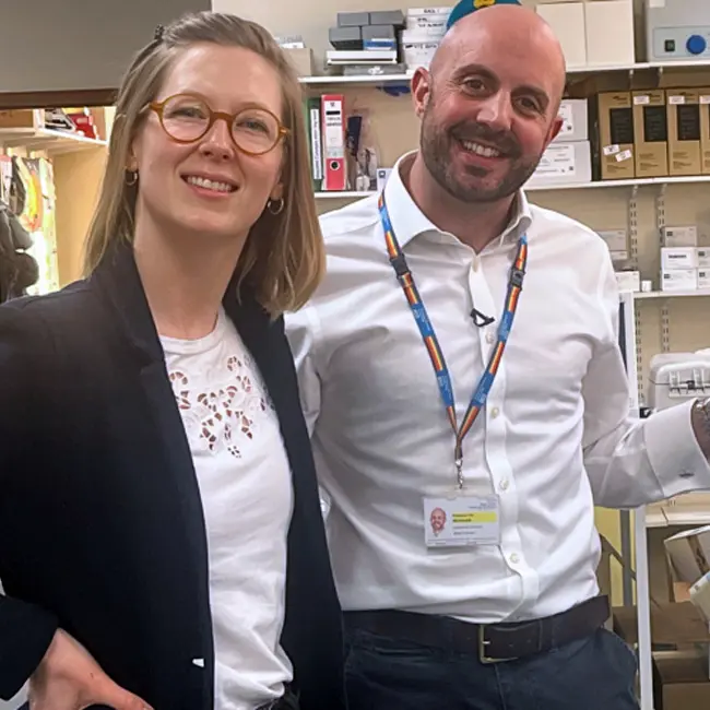 Professors Sarah Bailey and Tim McDonald in the blood testing laboratory.