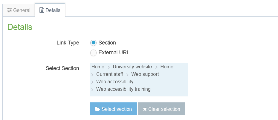 Screenshot of T4 link section details tab