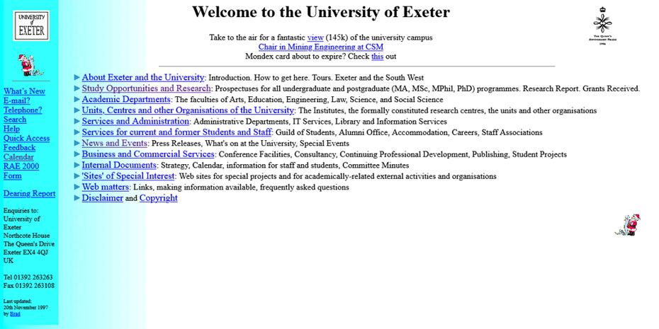 Image showing the University homepage as it was in 1997