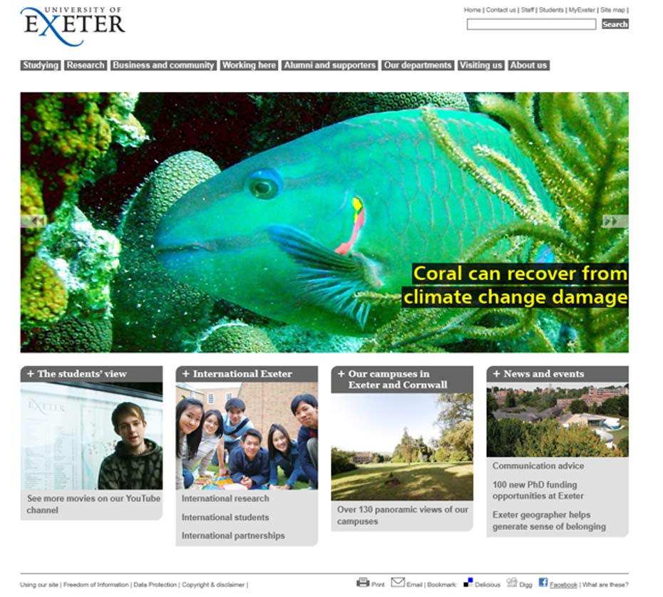 Image showing the University homepage as it was in 2008