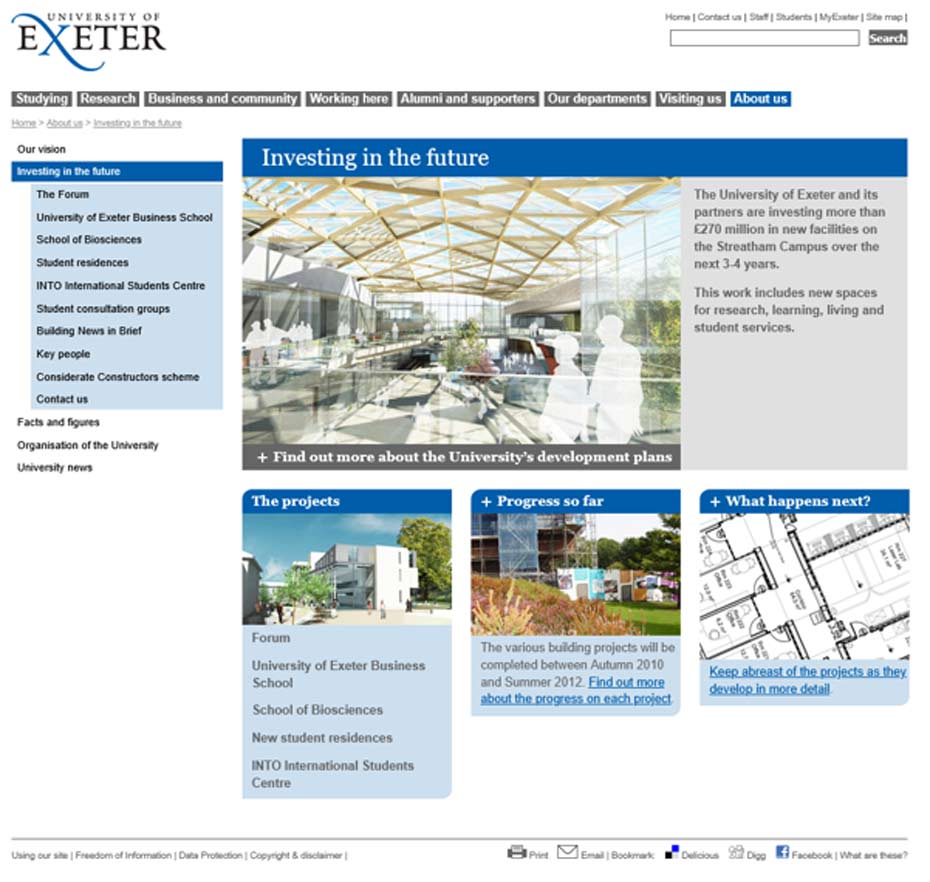 Image showing a third level University page as it was in 2008