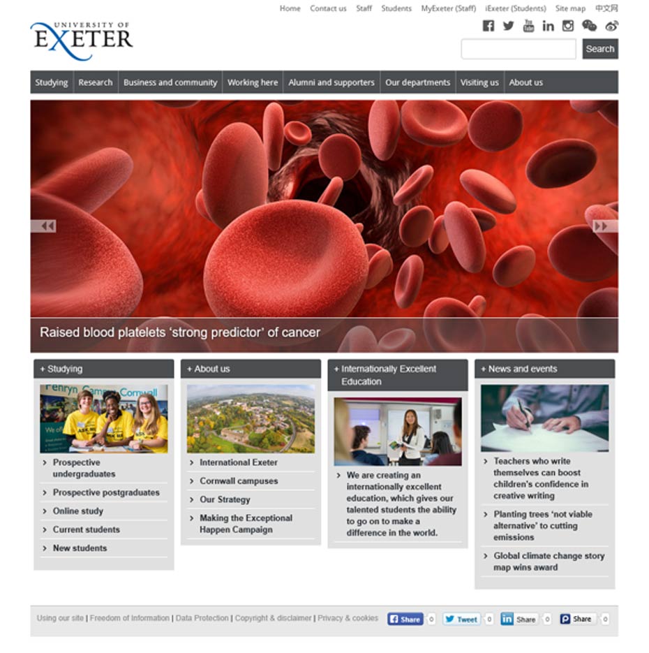 Image showing the University homepage as it was in 2017 with improved visual enhancements