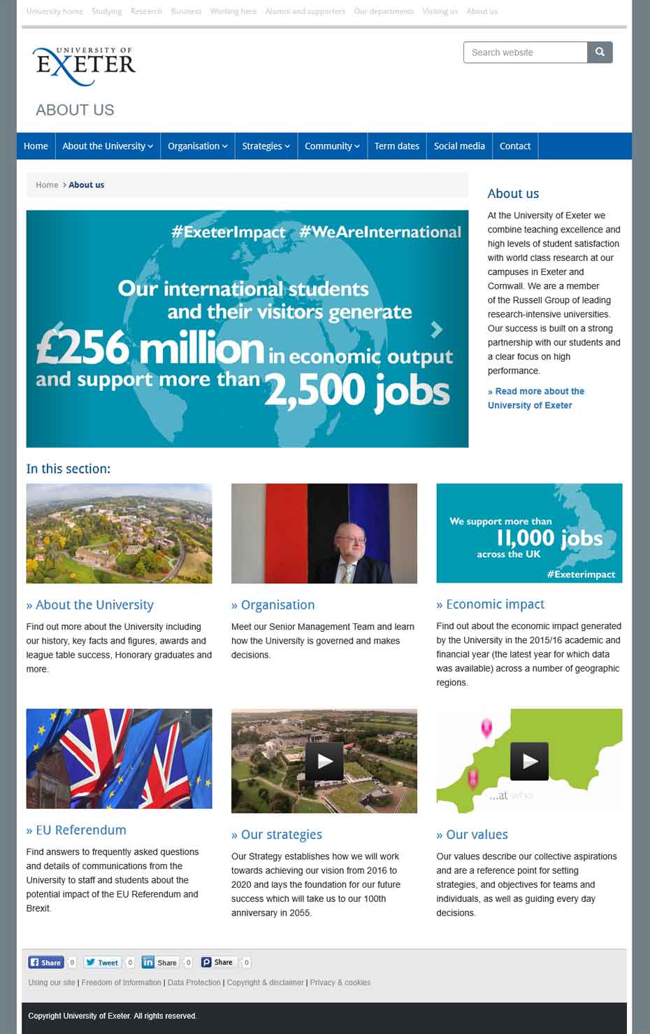 Image showing the University About us gateway page as it was in 2018