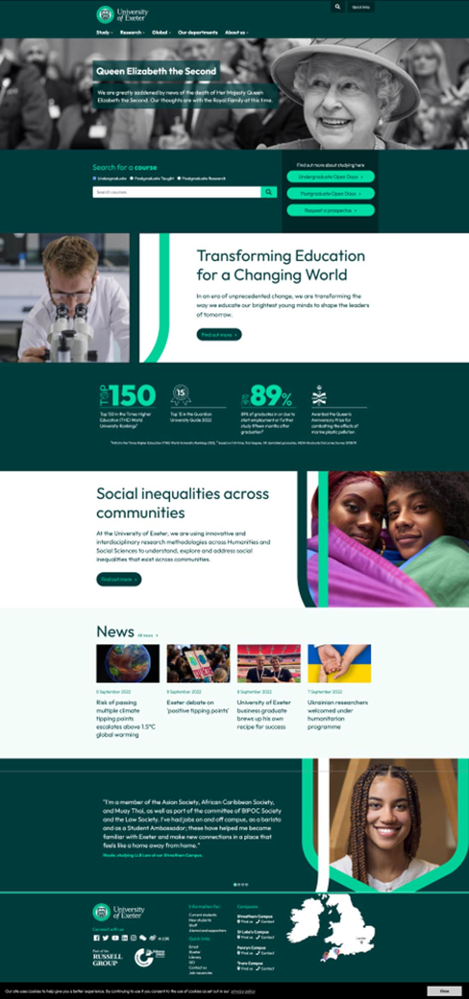 Image showing the University homepage as it was in 2022