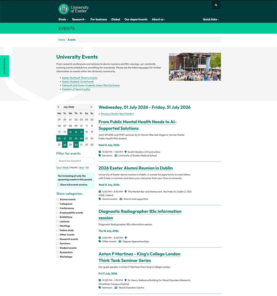 An image of our events home page which went live in 2026