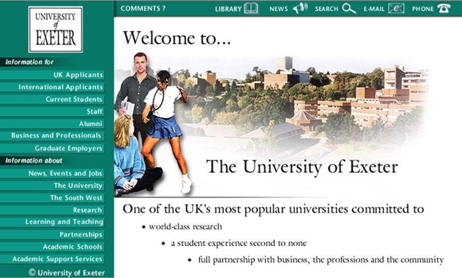 Image showing the University homepage as it was in 2000