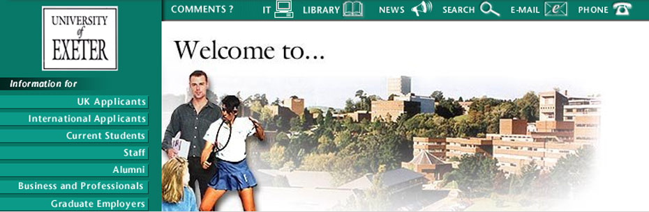 Image showing the University homepage as it was in 2000 with IT button added
